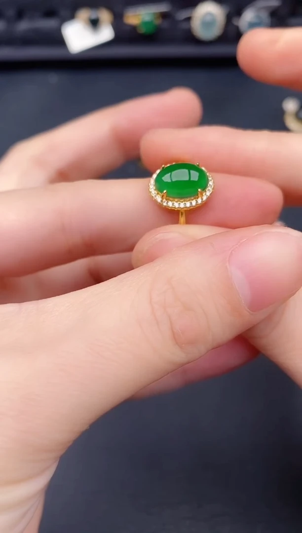 银S925镶嵌戒指翡翠天然a货翡翠434