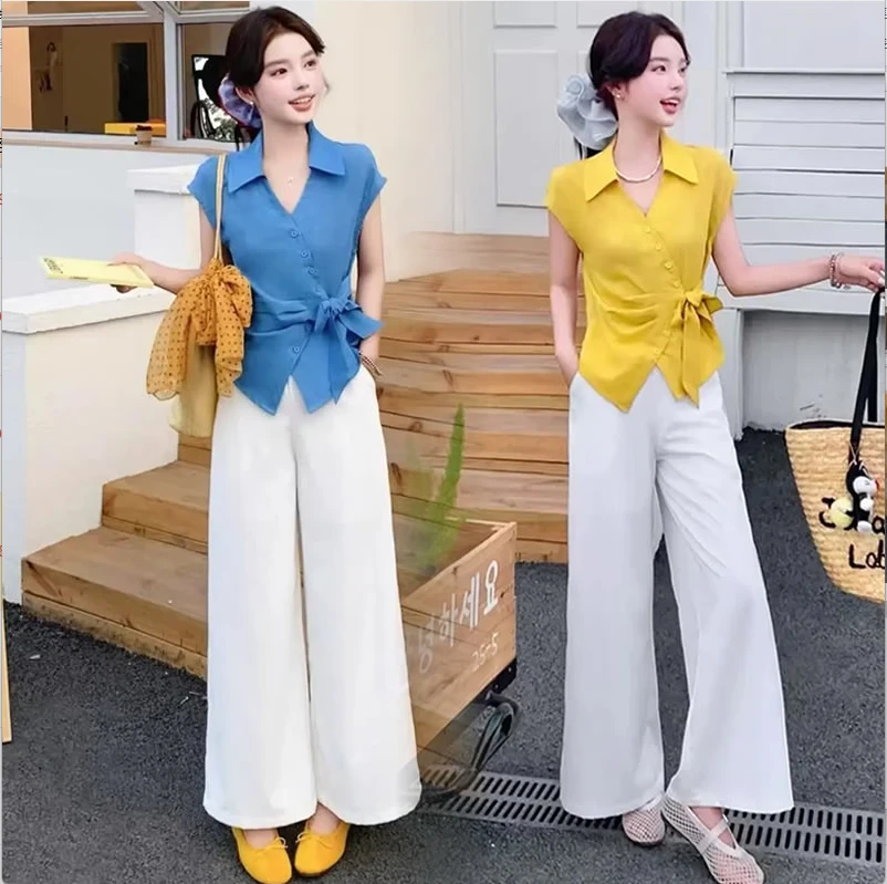 洋气减龄设计感系带小衫女2025夏季新款收腰衬衫两件套7088