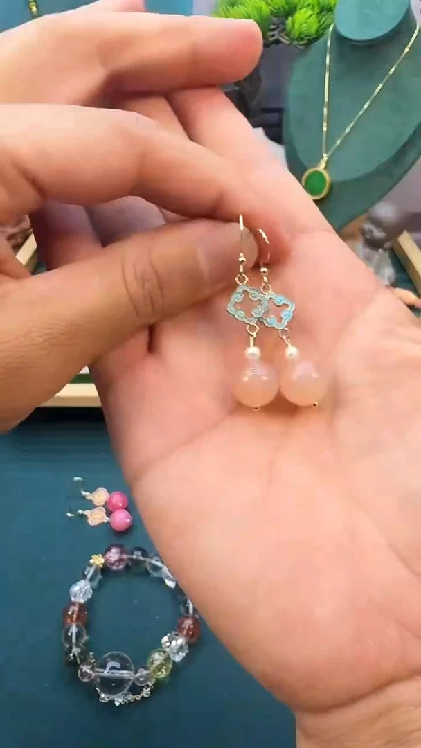 和田玉14K金镶嵌耳饰E50