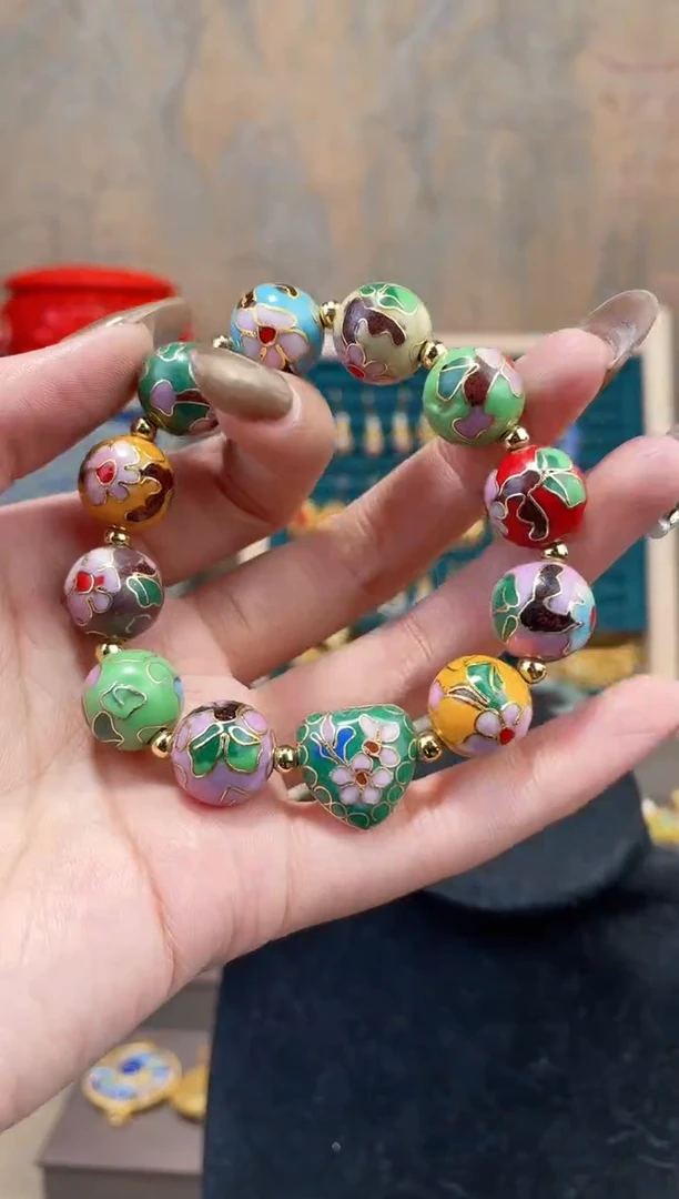 【闪购商品】 非遗景泰蓝手串1.4多宝色绿心