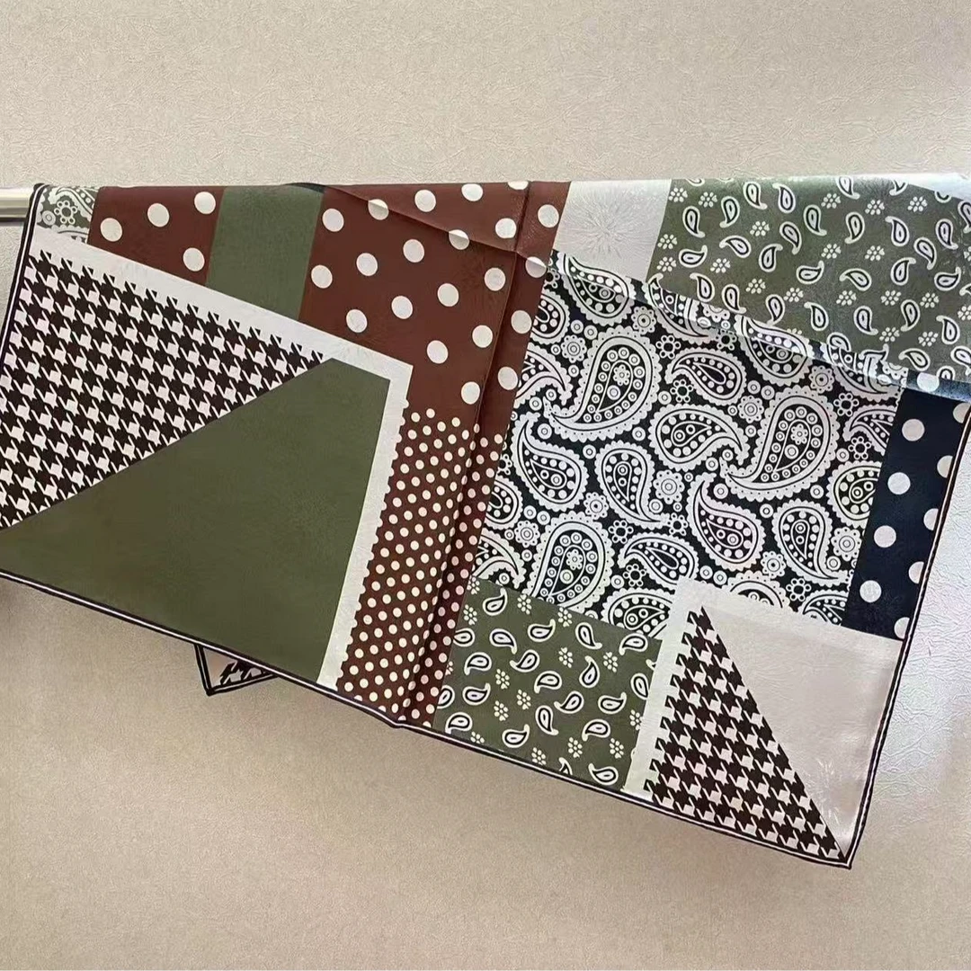 ZS830【70提花斜纹方巾】千鸟格腰果 斜纹手工卷边四季百搭女士方巾