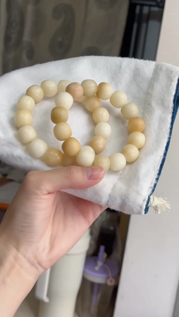 菩提根/象牙果手串z04瓷白粉干磨桶珠13*14mm手串