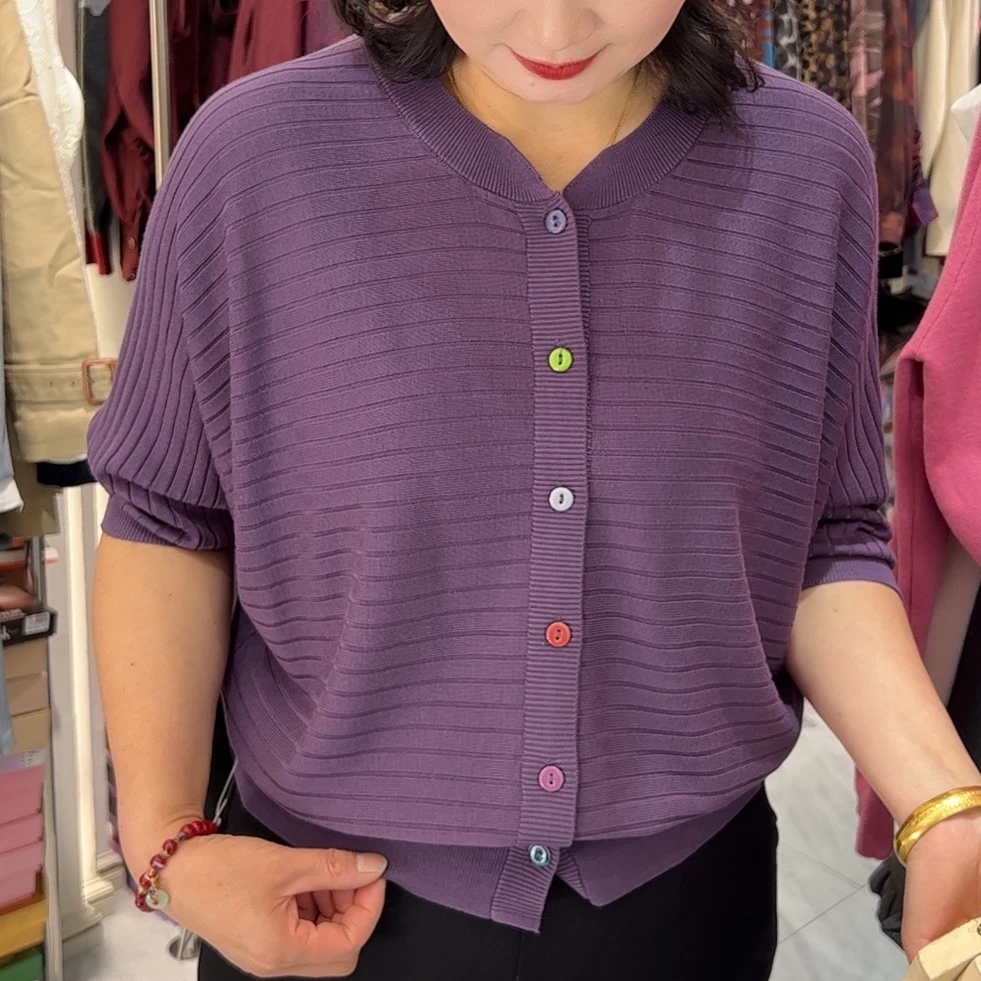 [ W i F i ]35017半袖彩扣开衫针织衫