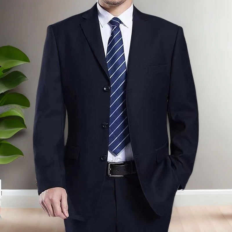 2025年春秋季新款男士纯色西装套装 中老年宽松商务正装宽松西服