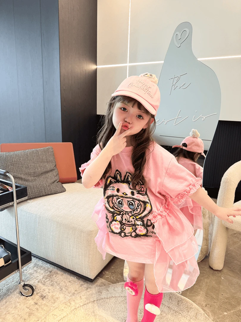 女童拉布布童装t恤连衣裙夏季2025新款3-15岁中大童鱼尾高级感潮8