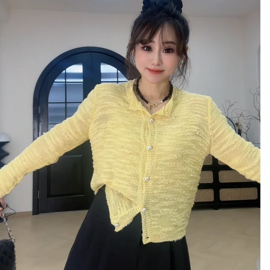 YX七KS20250304新款珍珠针织开衫气质长袖时尚