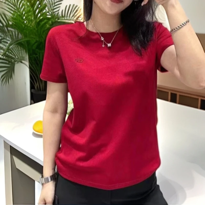 圆领时尚简约气质百搭短袖洋气夏季2025显瘦修身红色休闲打底衫