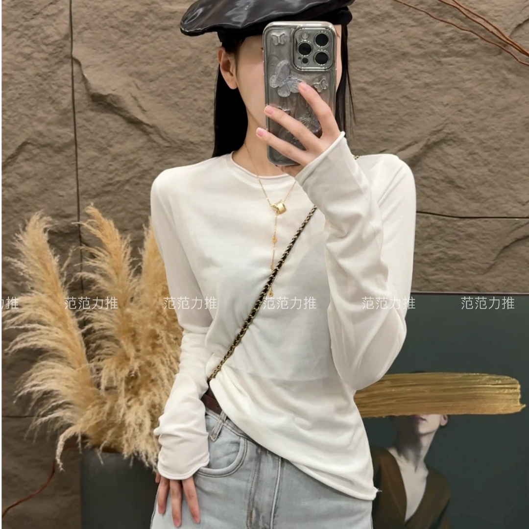 【范范力推】春季新款修身长袖t恤纯欲上衣打底衫洋气百搭