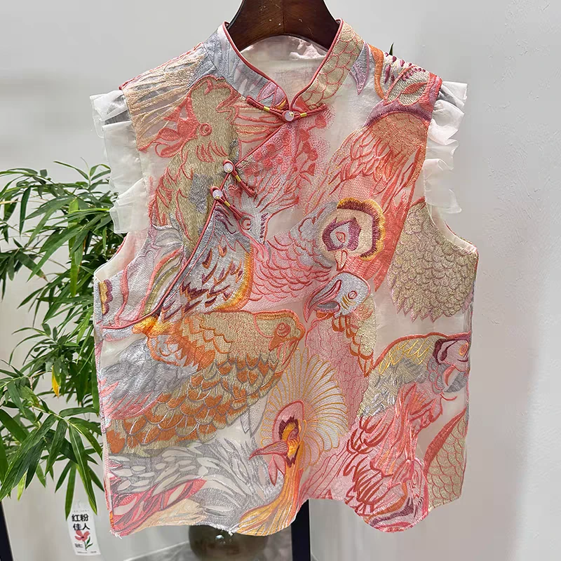 国风夏季女装实拍无袖中式洋气马甲背心
