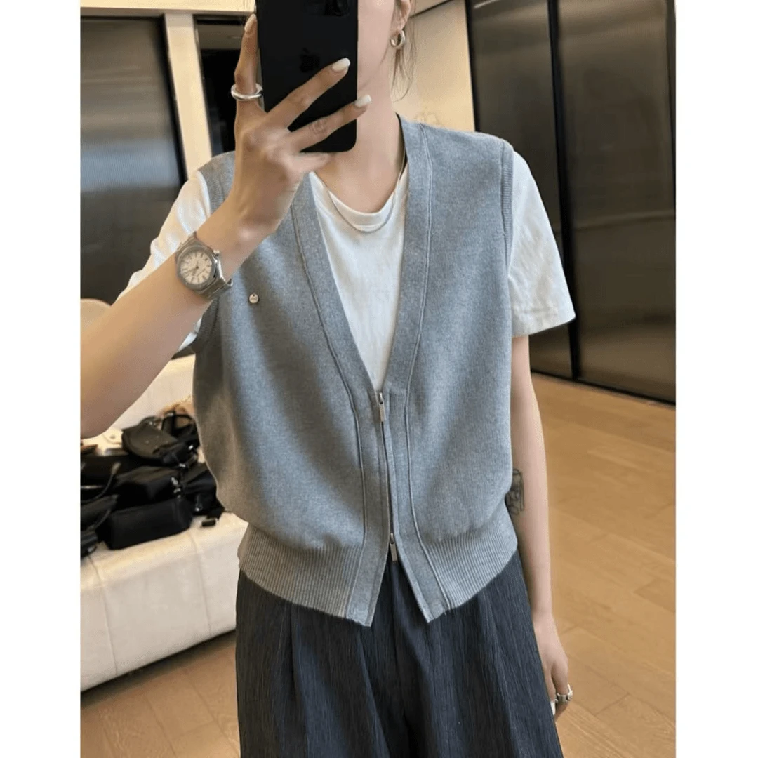 大码假两件冰丝短袖T恤女夏季新款胖妹妹宽松显瘦别致设计感上衣