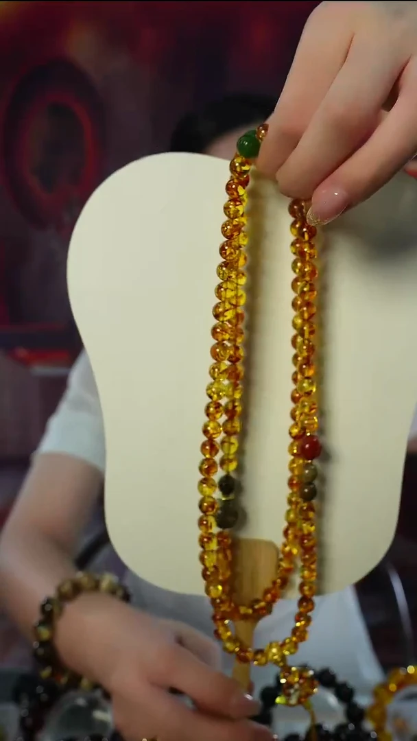 琥珀颈饰未镶嵌8mm+天然俄罗斯花珀108项链