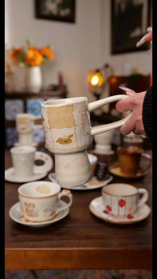 陶瓷便携款粗陶手作高脚杯