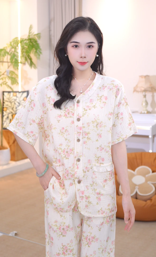 【冰冰专属】2025夏款女士睡衣三件套100%纯棉睡衣家居服薄款AYR