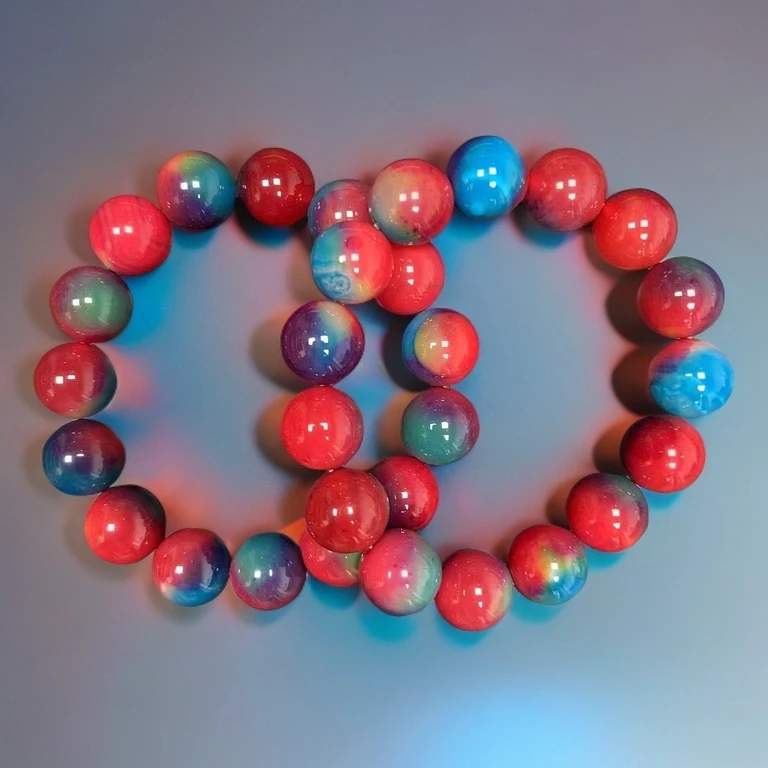 A004天然珠宝玉石14mm15颗凤羽石红蓝渐变玛瑙手串多样性发一件