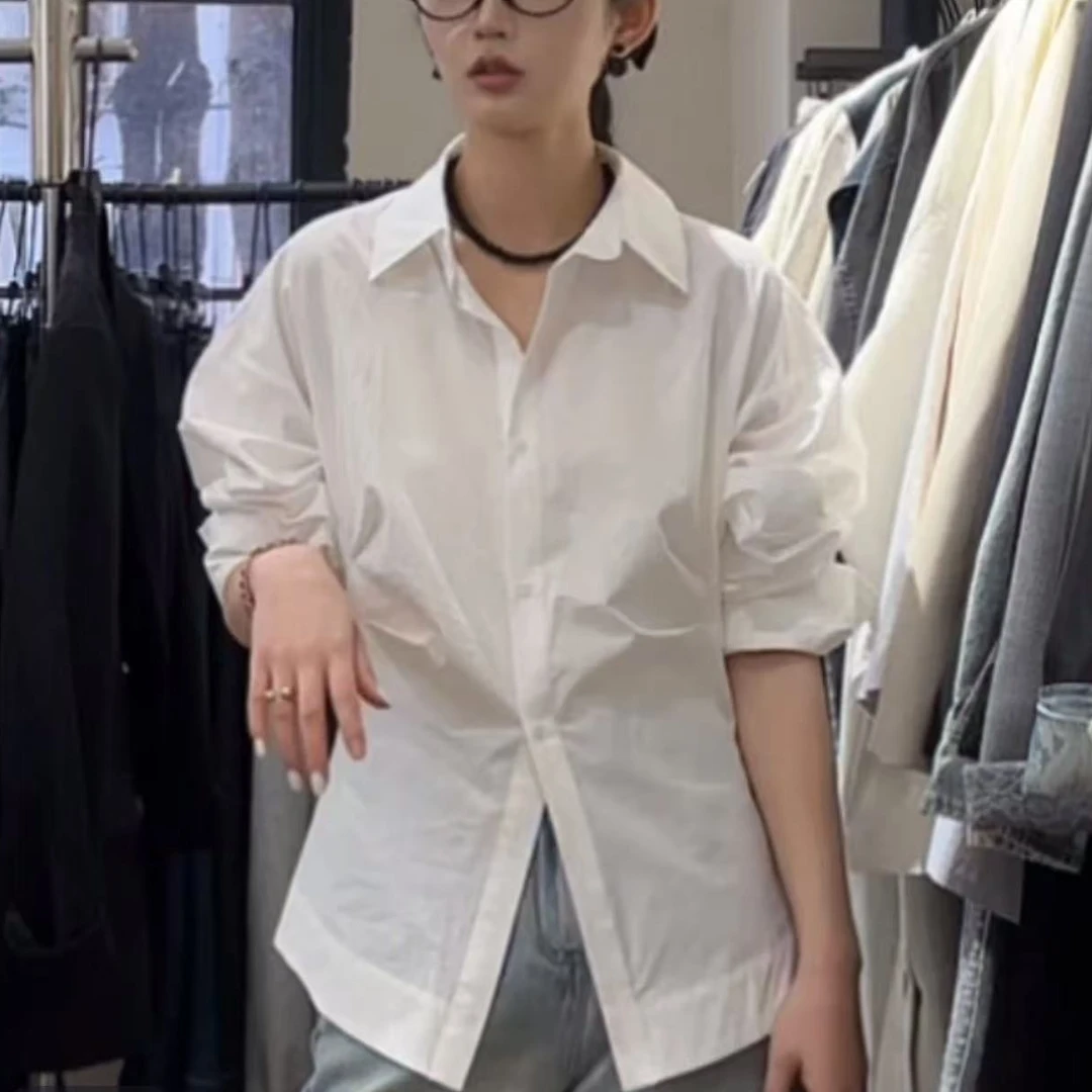 2025春季新品韩系百搭休闲通勤收腰衬衫设计感小众复古春款衬衣