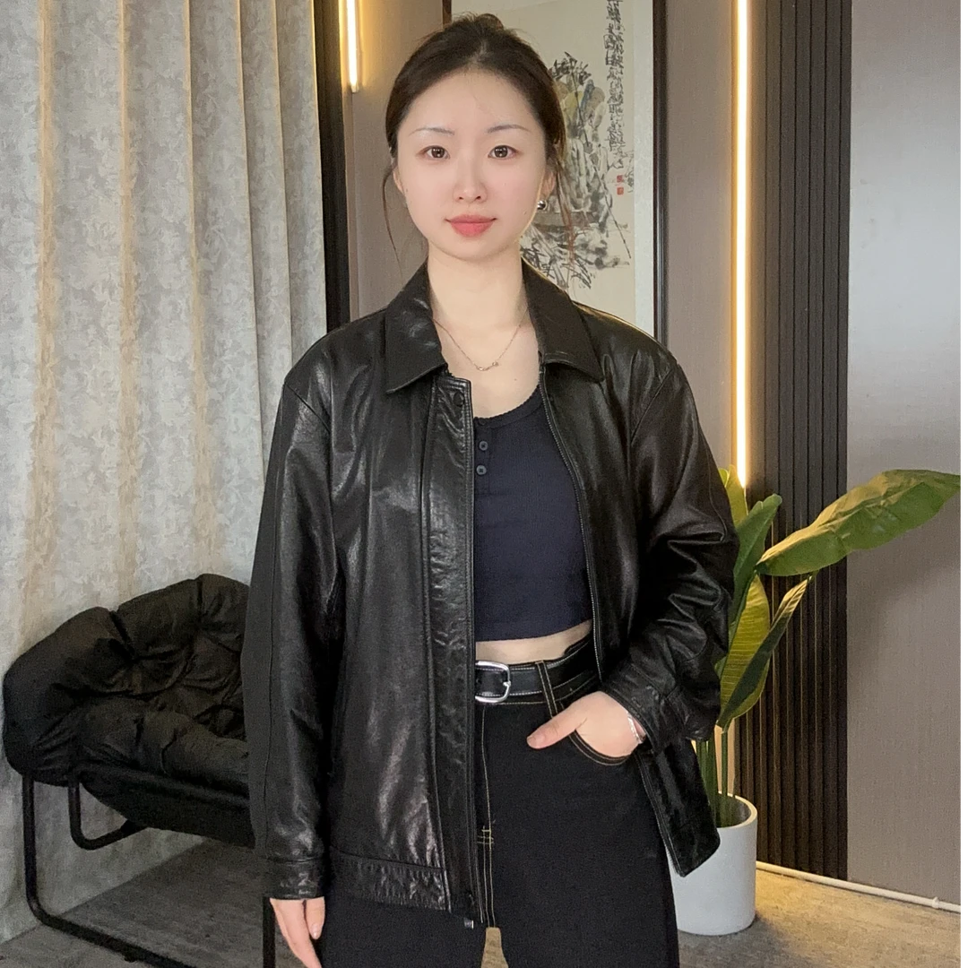 头层小牛皮春秋款休闲立翻领飞行服头层皮真皮夹克秋冬时尚25006