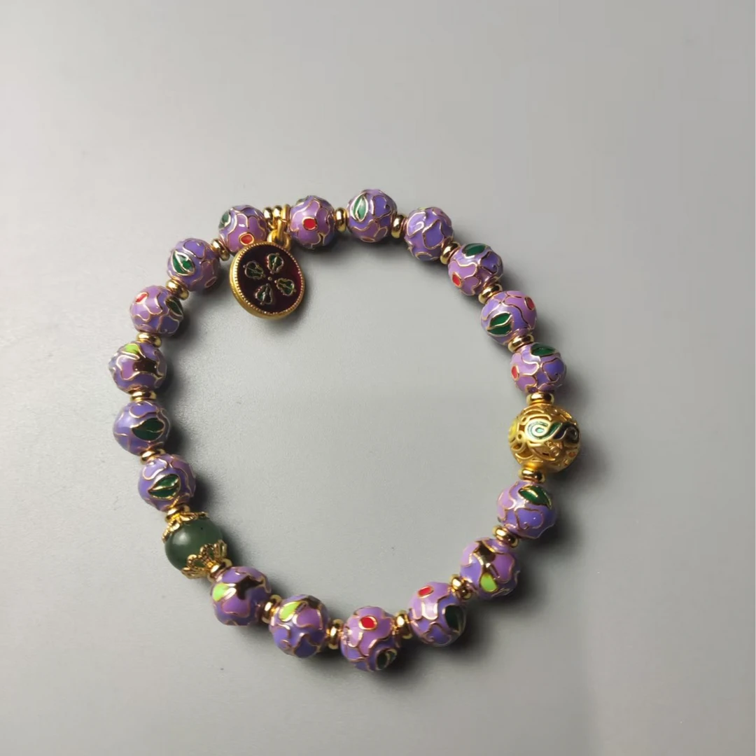 和田玉非遗手工珐琅景泰蓝手串（紫绿）