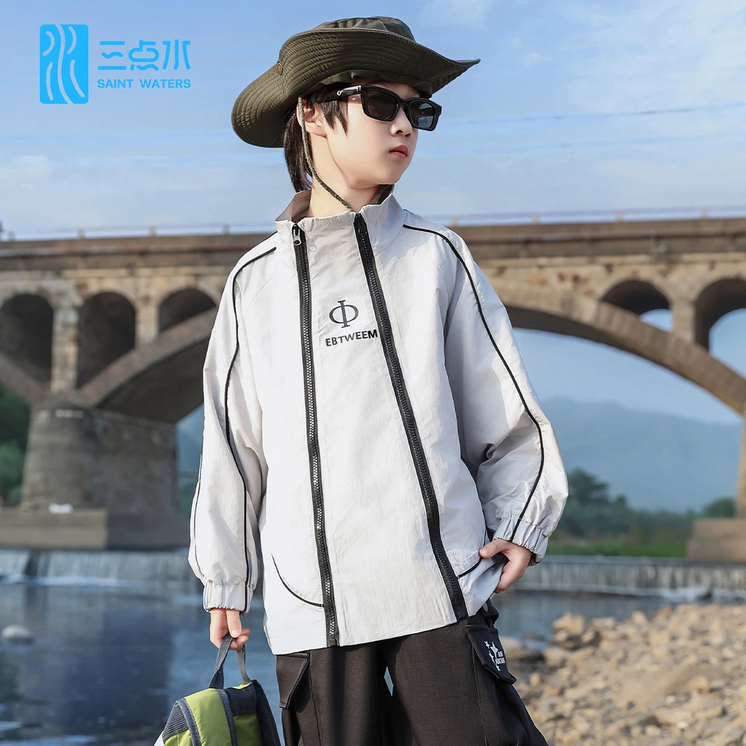 三点水【双拉链风衣外套】男女童春装2025年中大童简约百搭春秋外套