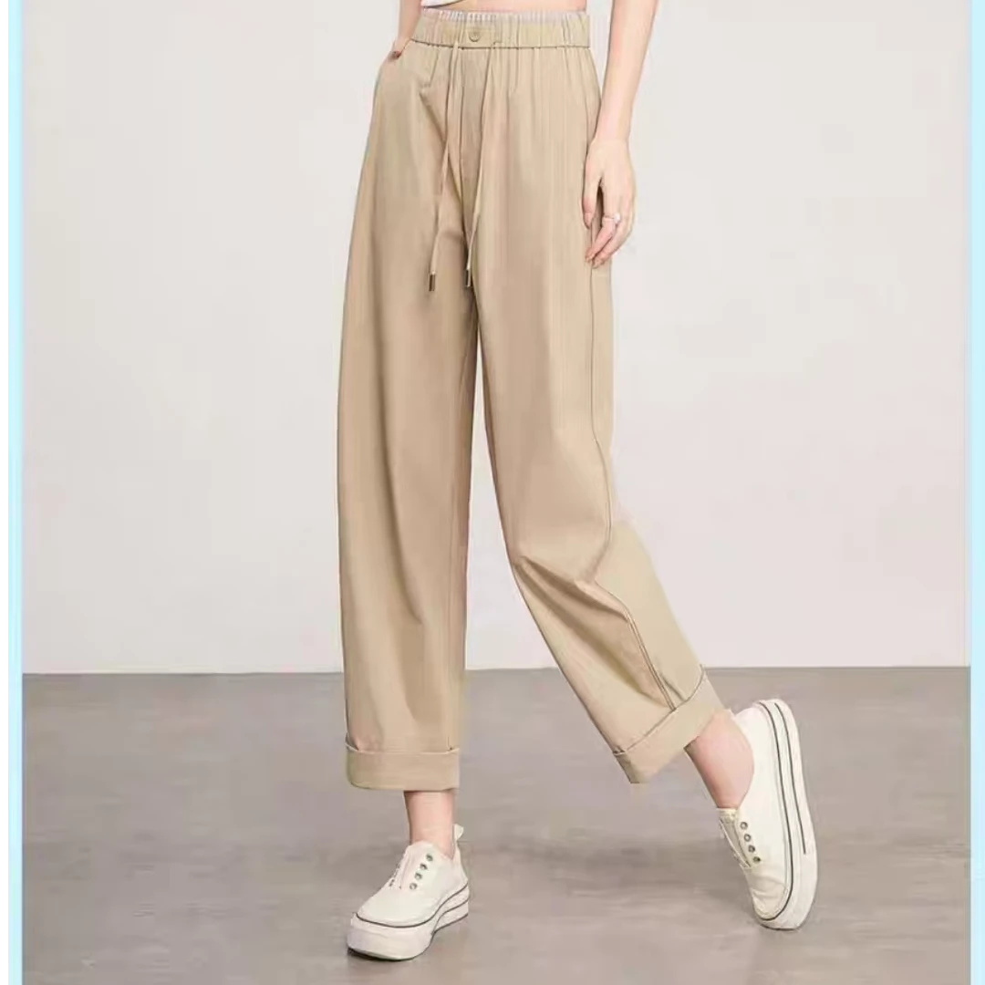 8754-冰感裤（浅咖色）九分哈伦裤