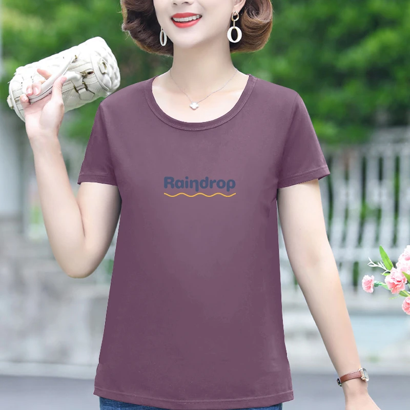 女士时尚潮流圆领宽松大码休闲2025新款夏季短袖t恤印花洋气上衣