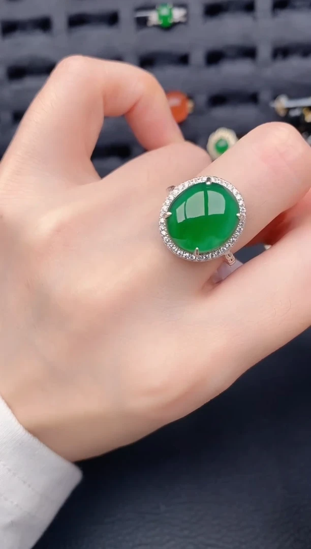 银S925镶嵌戒指翡翠天然a货翡翠265