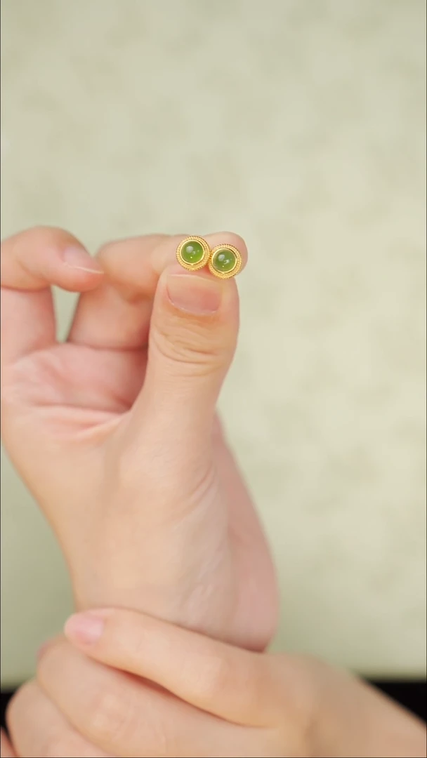 银S925镶嵌和田玉耳饰耳钉