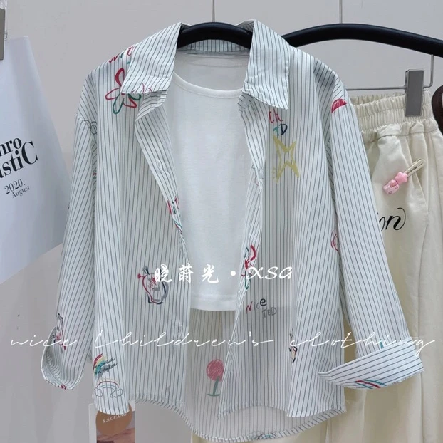 【HK潮牌童装】中大童2025新款痞帅洋气衬衫外套两件套装0138