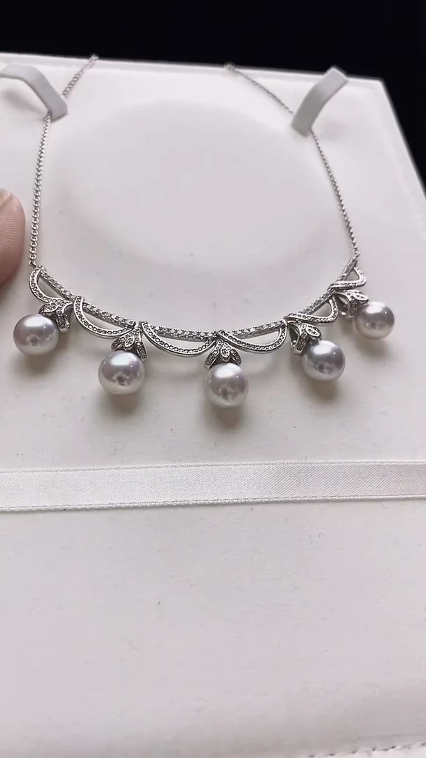 【闪购商品】海水珍珠项链银S925镶嵌澳白珍珠项链