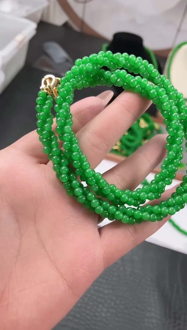 未镶嵌翡翠耳饰小米麻花项链