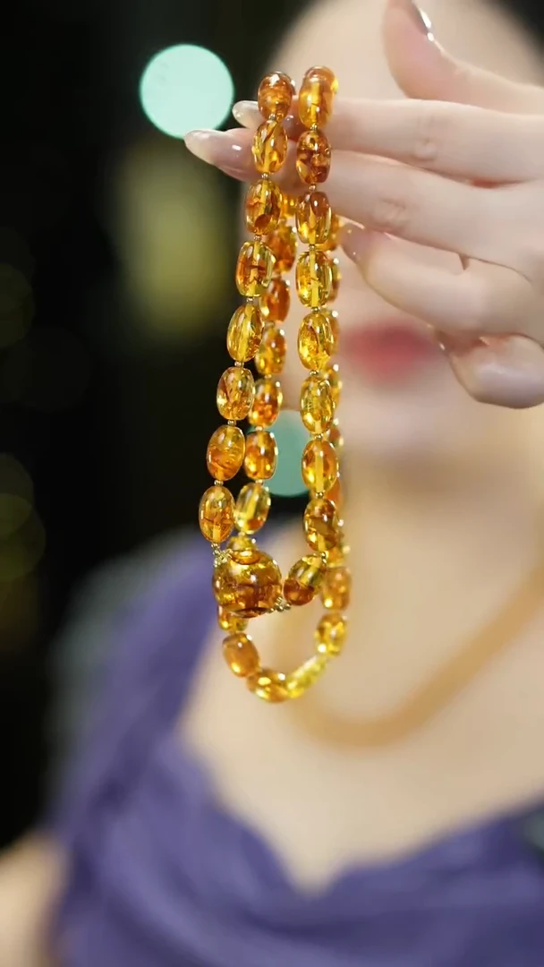 琥珀（花珀）项链未镶嵌花珀枣珠项链