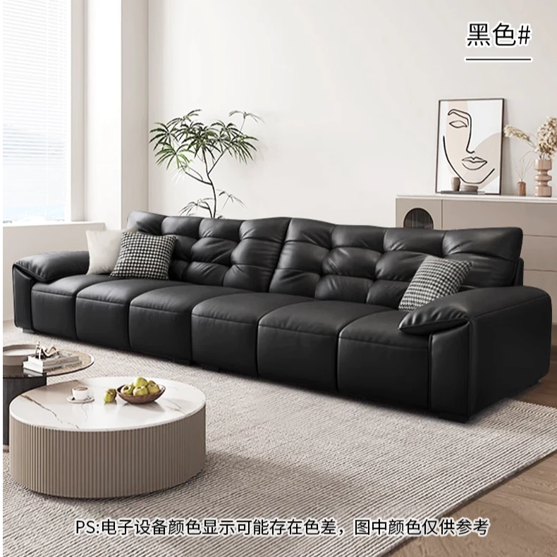 【大黑熊沙发】意式轻奢牛皮沙发简约现代小户型客厅三人位直排沙发