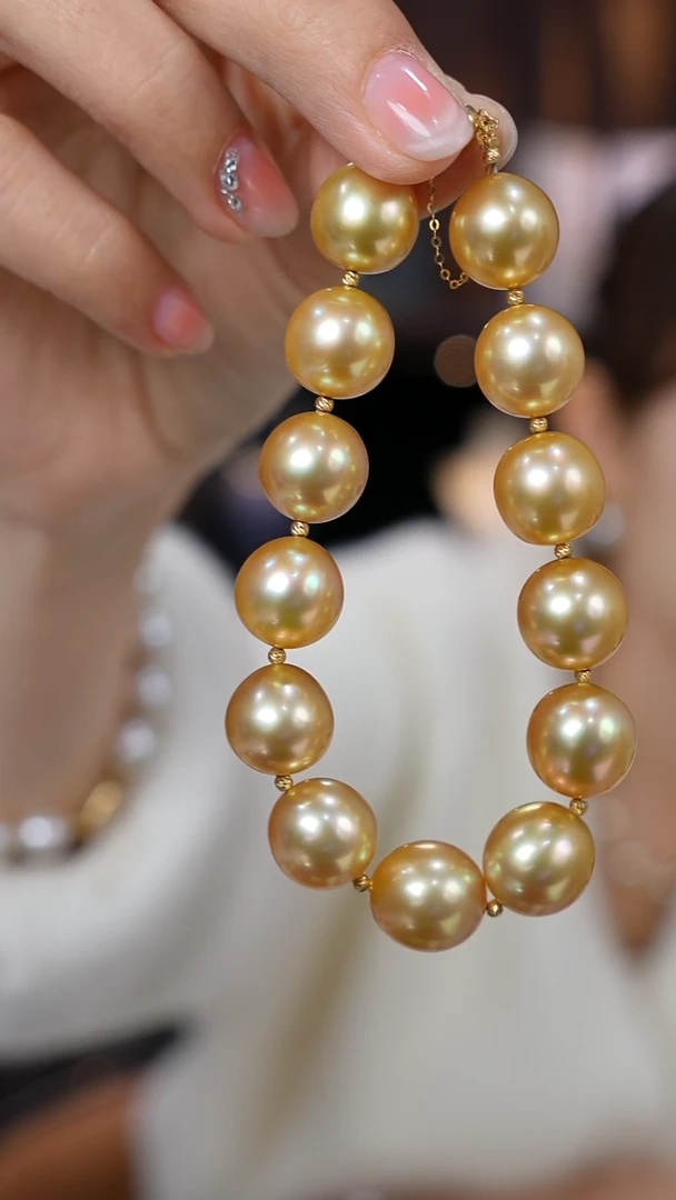 18K金镶嵌手链海水珍珠金珠11-13mm