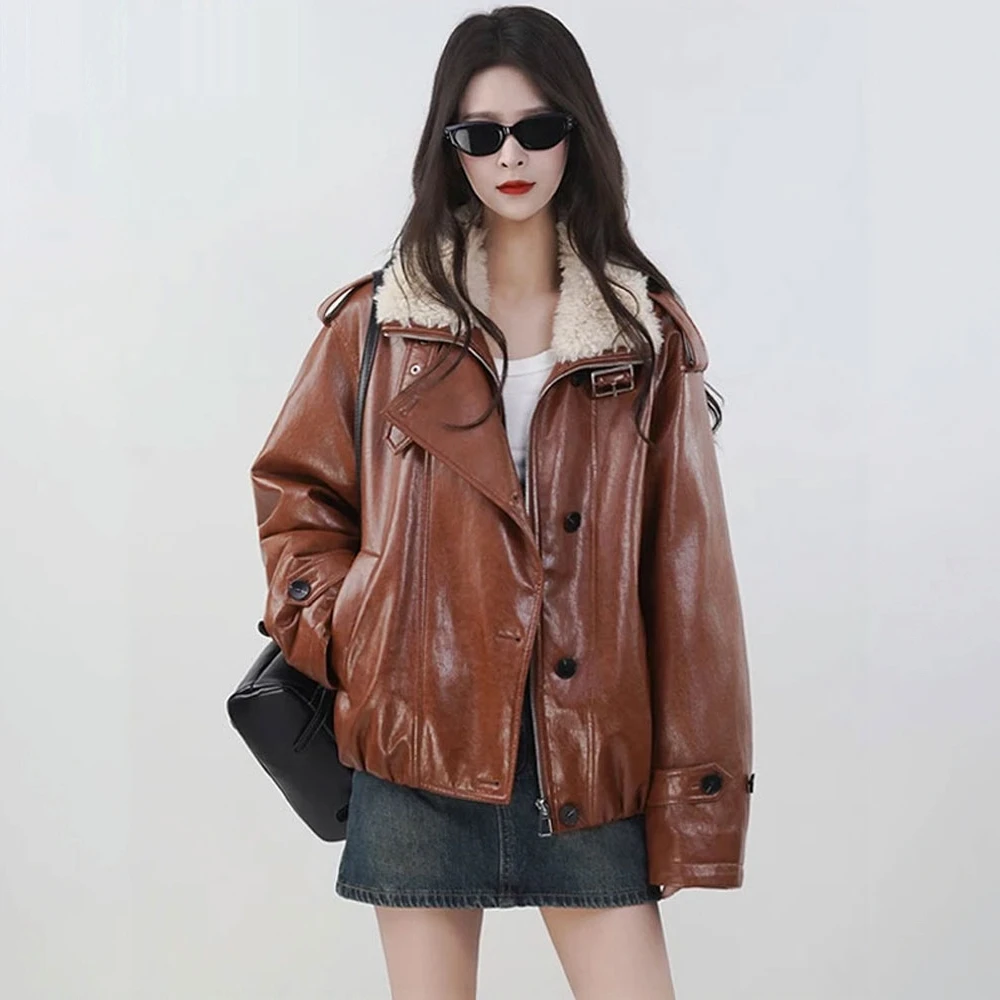 雅鹿皮衣短外套2025冬季新款时髦洋气宽松显瘦保暖短外套