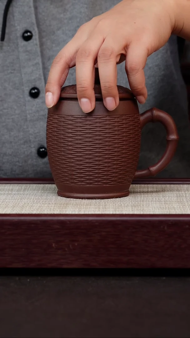 茶杯紫砂紫泥竹编盖杯
