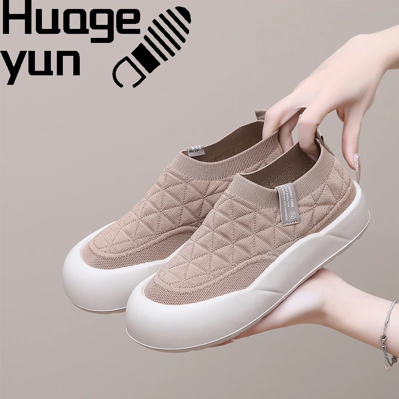 2025春季新款四季款圆头厚底时尚女士单鞋透气舒适妈妈鞋防滑耐磨