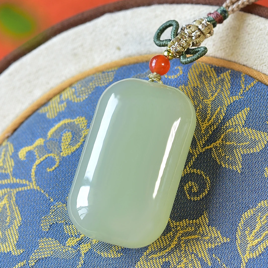 天然和田玉无事牌吊坠男女款平安无事牌项链挂件绿色玉石挂坠