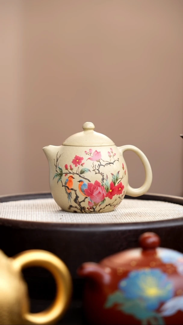 茶壶紫砂嫦***物本山绿龙蛋泥绘花鸟009