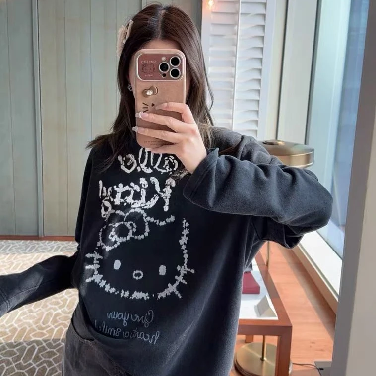 【Kitty蛋家联名】早春新款假两件卡通印花长袖卫衣双面磨毛CL-8601