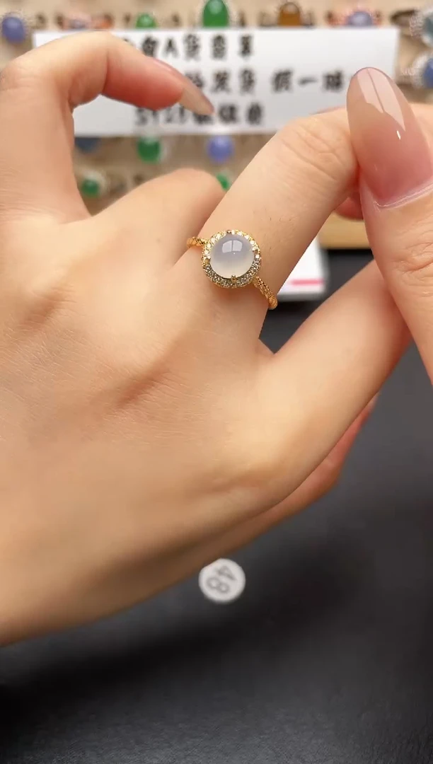 银S925镶嵌戒指翡翠一物一证一礼盒