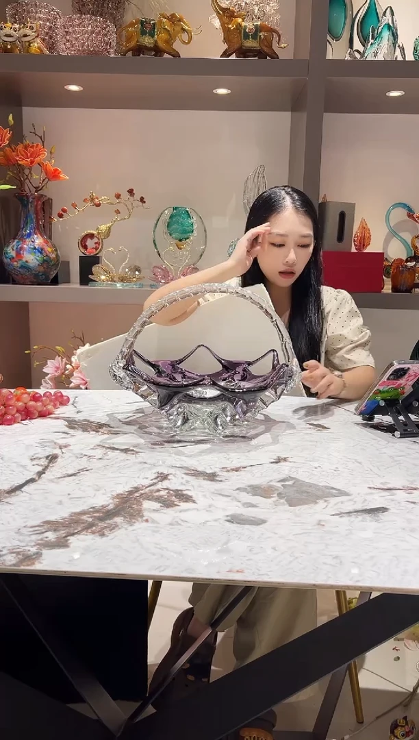 镂空紫色琉璃水果盘