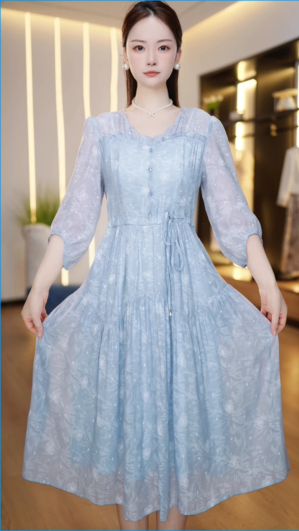 高级感洋气短袖连衣裙女2025夏装新款妈妈装显瘦时尚气质长裙子