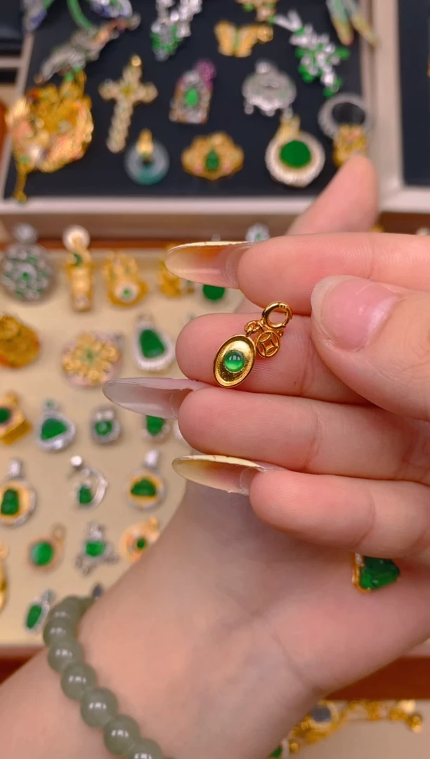 翡翠银S925镶嵌吊坠(不含链)元宝