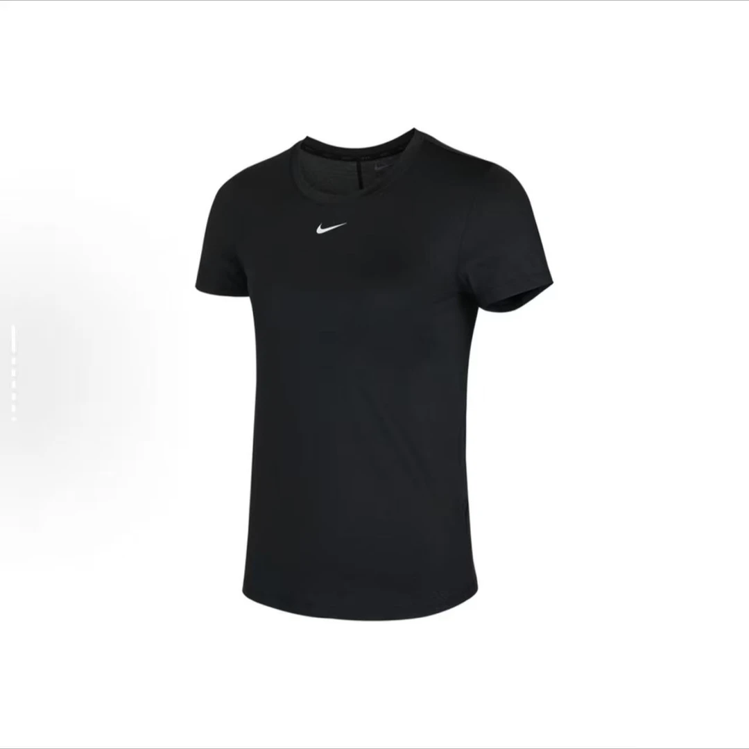 Nike纯色印花速干运动圆领透气短袖正肩袖T女款 黑色DD0627-010TB