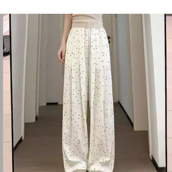 单色波点家居遛弯裤女小个子春夏显瘦韩系风高腰长裤可外穿阔腿裤