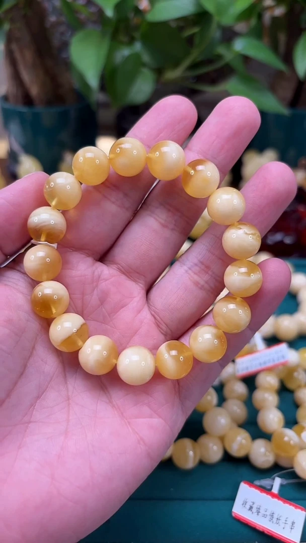 手链蜜蜡未镶嵌p46俄料金白妖花蜜蜡单圈 17.17克 12mm