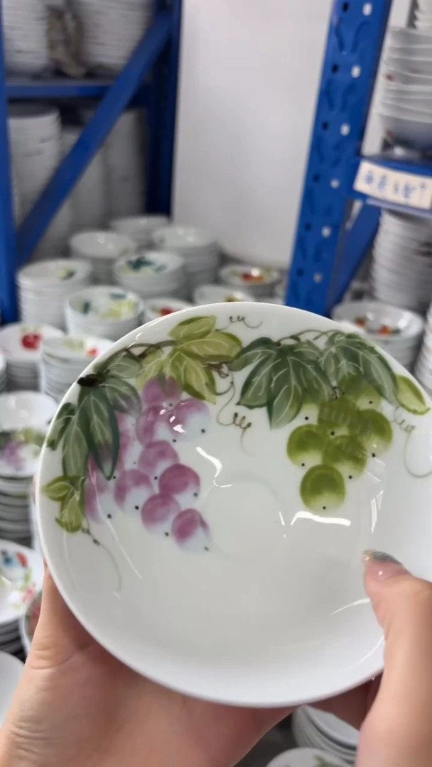 瓷片景德镇高温陶瓷食品级手绘釉中彩-斗笠碗