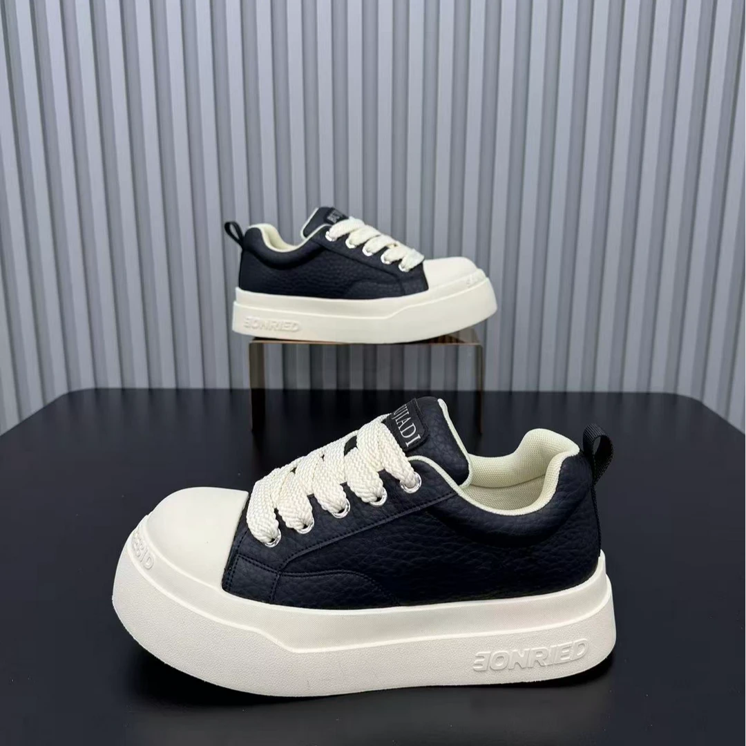 男鞋2025秋季新款时尚个性厚底圆头休闲鞋低帮系带简约ins潮男鞋