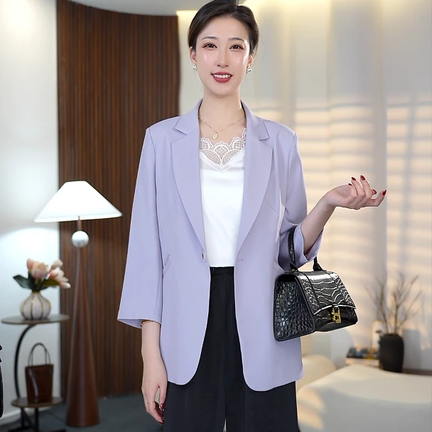 夏季新款女装正品西服七分袖时尚短款外套百搭韩版小西装2503
