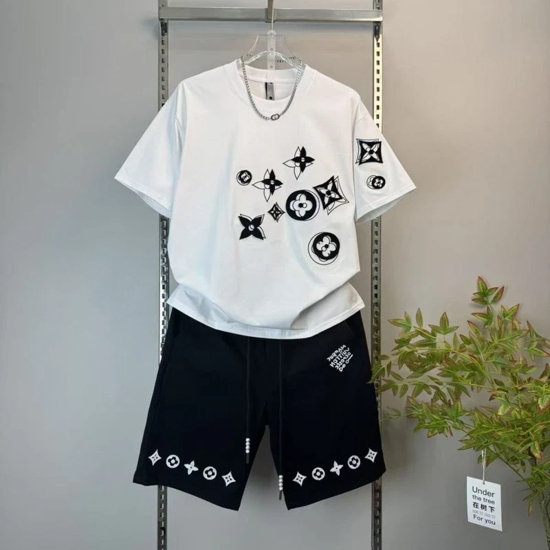 潮牌印花标轻奢新品情侣款夏季休闲短裤宽松百搭显瘦阔腿中裤透气