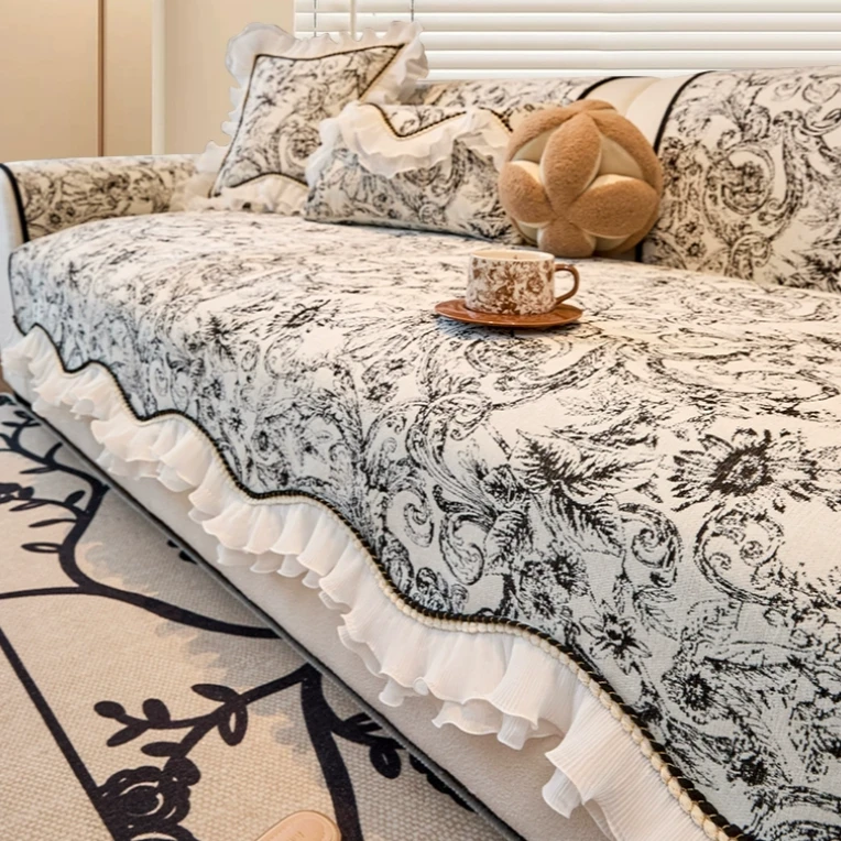 法式风雪尼尔沙发垫四季通用防滑坐垫万能皮沙发套罩巾